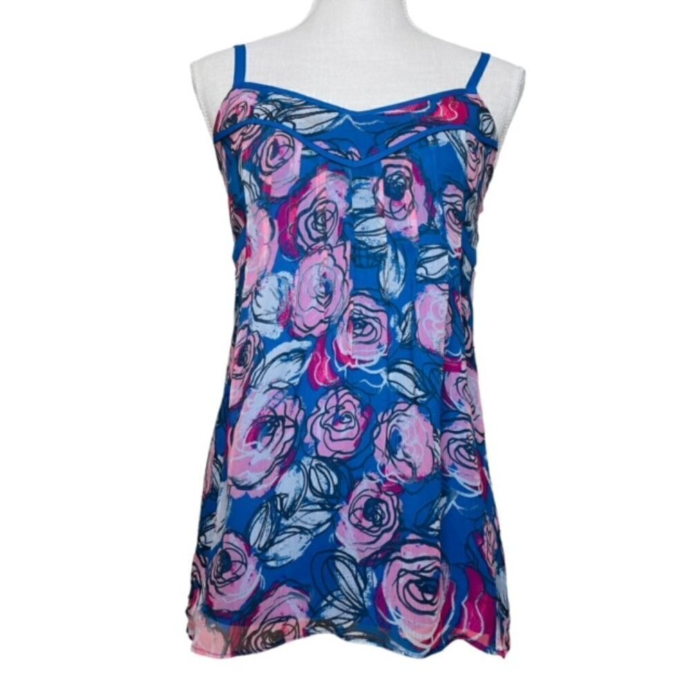 INC INTERNATIONAL CONCEPTS Silk Blue Rose Floral Top, Size 2 - NWT